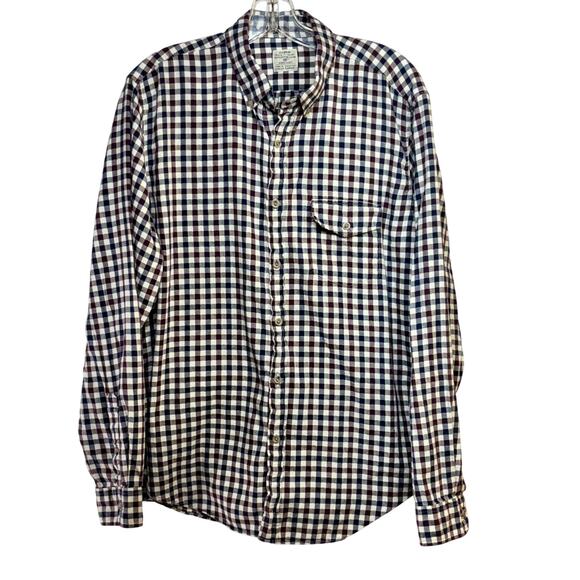 J. Crew Work Shirt Button Down Shirt Men's LG Cotton Navy Wine Gingham Check - Picture 1 of 3